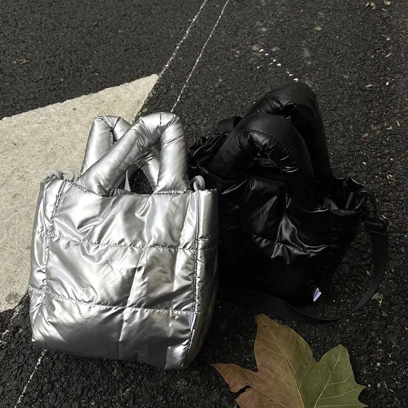 Swobodna nylonowa wyściełana torba srebrna bawełniana przestrzeń damska torebka Mini pikowana torby na ramię Crossbody dla kobiet pledy designerska torba