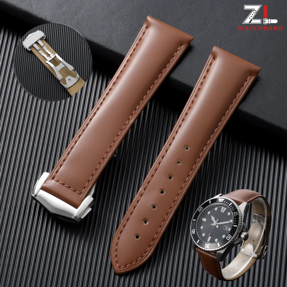 Bracelet en cuir de vache avec boucle pliante, 19mm, 20mm, 21mm, 22mm, pour Omega Seamaster, bracelet de montre universel en cuir, accessoires de montre pour hommes
