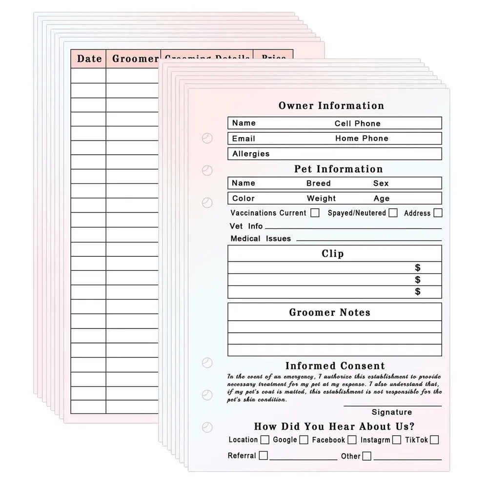 

Dog Grooming Client Cards 8X5inch Pet Grooming Customer Client Clip Cards Pet Groomer Owner Information Cards