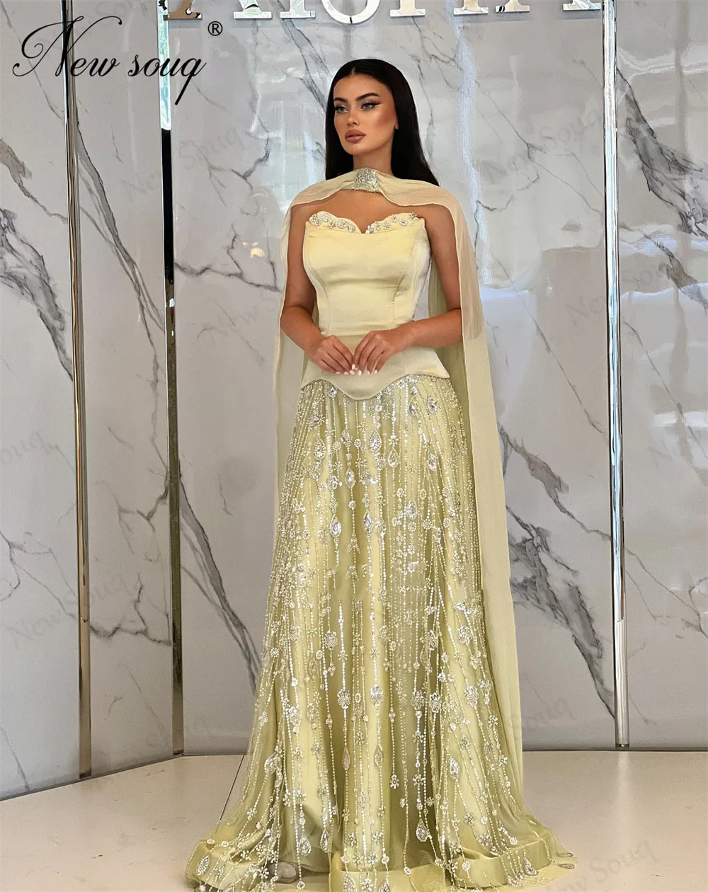 Elegante salbeigrüne Abendkleider mit Perlen und Blumenmuster, A-Linie, Abendkleid, langer Umhang, Hochzeits-Party-Kleider, maßgeschneidert, Vestidos De Cóctel
