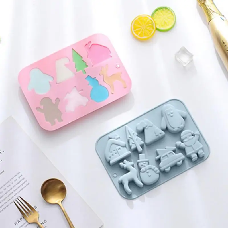 Christmas Fondant Molds Soap Biscuit Fondant Molds 8 Cavity Candies Baking Molds Silicone With Christmas Theme Elk Cars Snowman