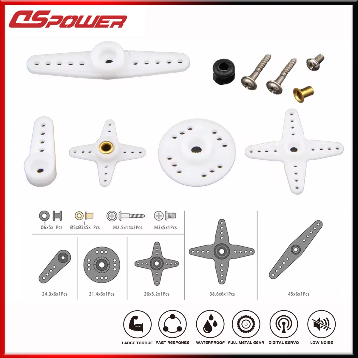 Dspower-rcサーボアームダブルヘッドラウンドタイプステアリングギア、rcカー用アクセサリーセット、ドローン、飛行機モデル、クローラー部品、25t、28t