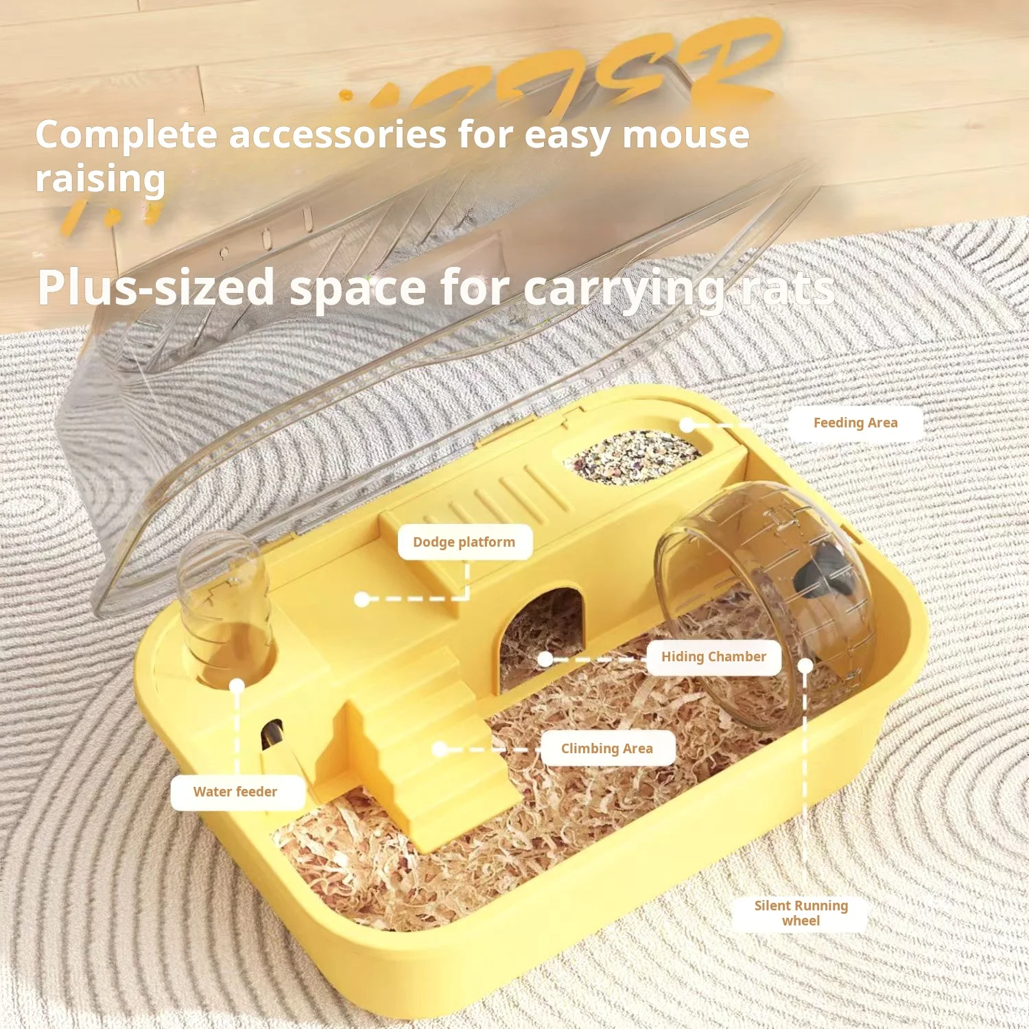 Gaiola de hámster com garrafa de água dupla camada gaiola de hámster portátil transparente pequeno animal habitat casa ratos cob