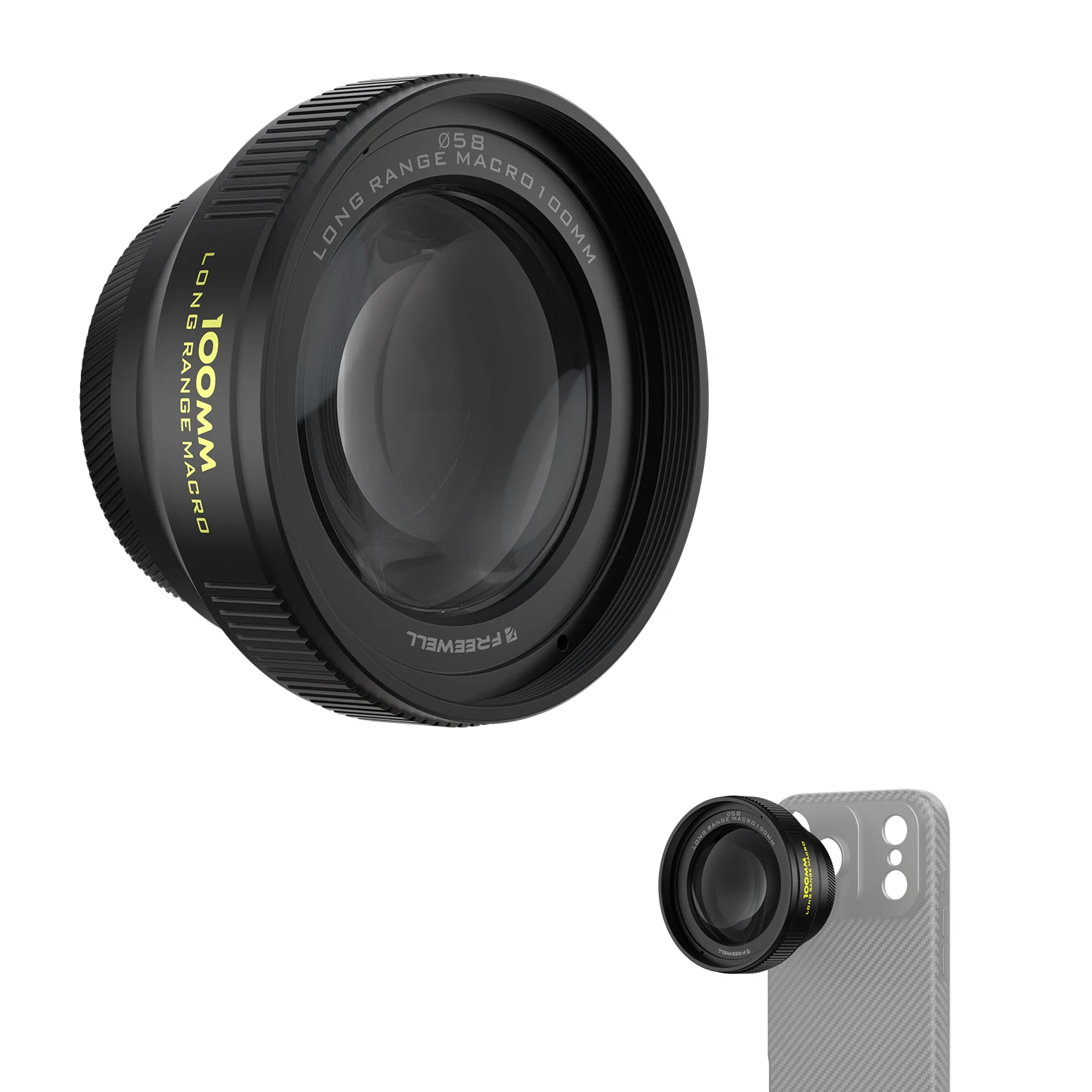 Das 100-mm-Makroobjektiv mit großer Reichweite von Freewell bietet eine 3,4-fache Vergrößerung und einen Arbeitsabstand von 60 mm für SmartPhone-Hüllen und -Gehäuse mit 17-mm-Anschluss – Detail 1