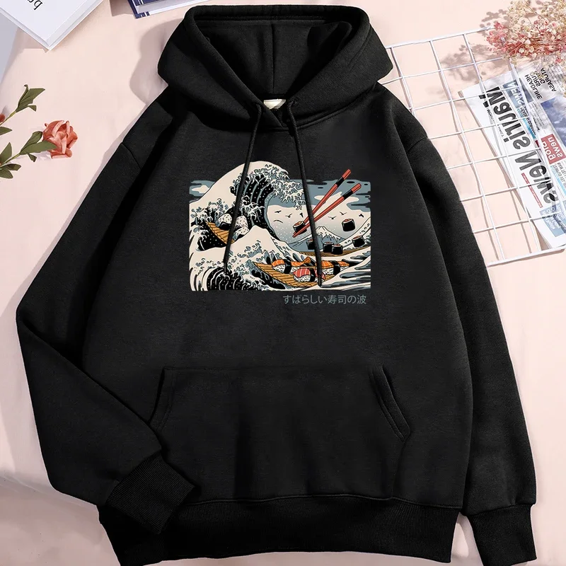 The Great Sushi Wave Printing Hoodies Men Women Fashion Casual Hoodies Comics Hip Hop Hoody Casual Comfortable Couple Hoody