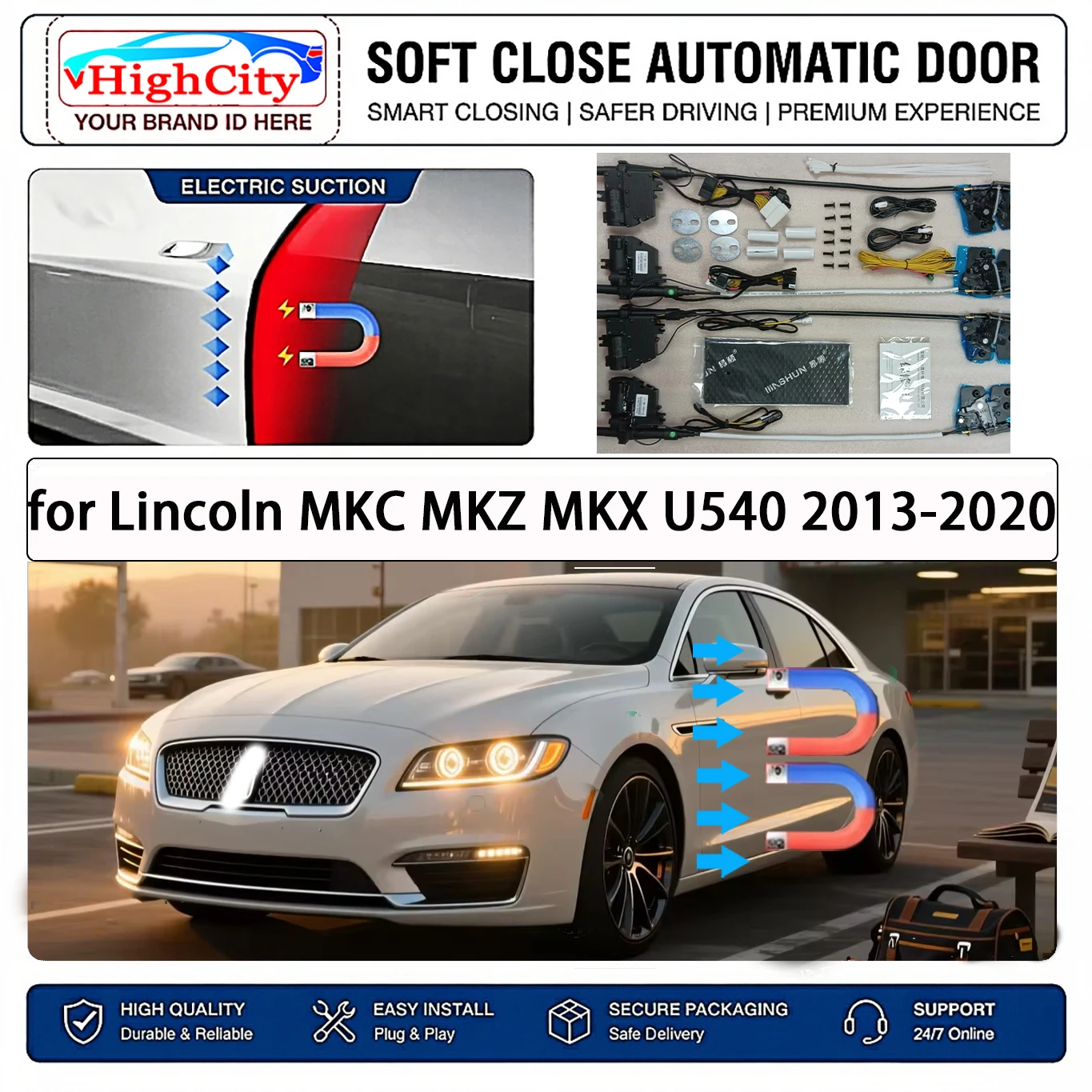 for Lincoln MKC MKZ MKX U540 2013-2020 OEM Electric Suction Soft Close Door Kit Smart Anti Pinch Auto Cinch Latch System No Slam