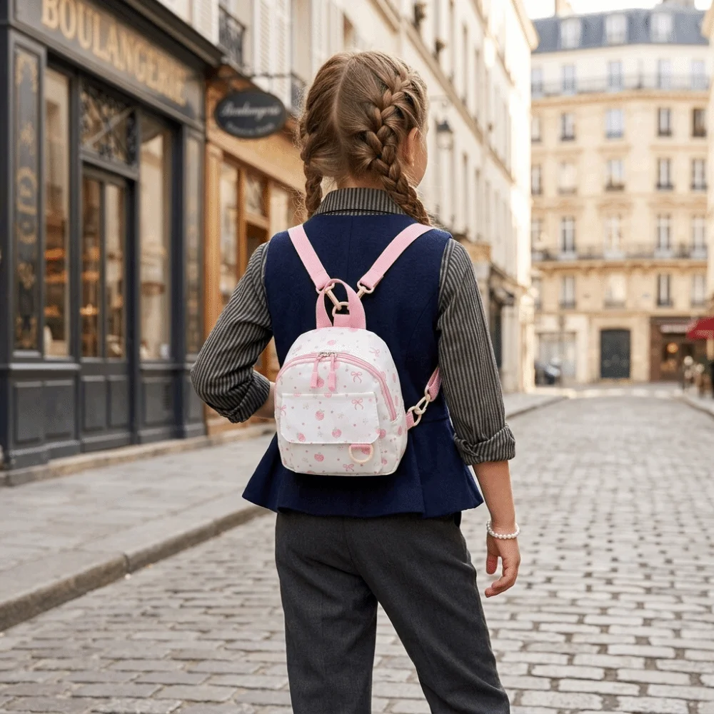 New Nylon Mini Shoulder Bag Strawberry Print Large Capacity Student Backpack Soft Waterproof Kids School Bag Kindergarten