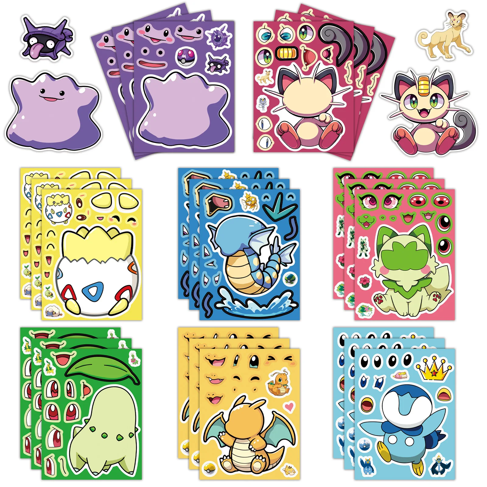 

8/16Sheets Pokémon Pikachu Dragonite Puzzle Cute Fun Sticker Doodle Children's Toys for Water Cup Notebook Diary Phone Case