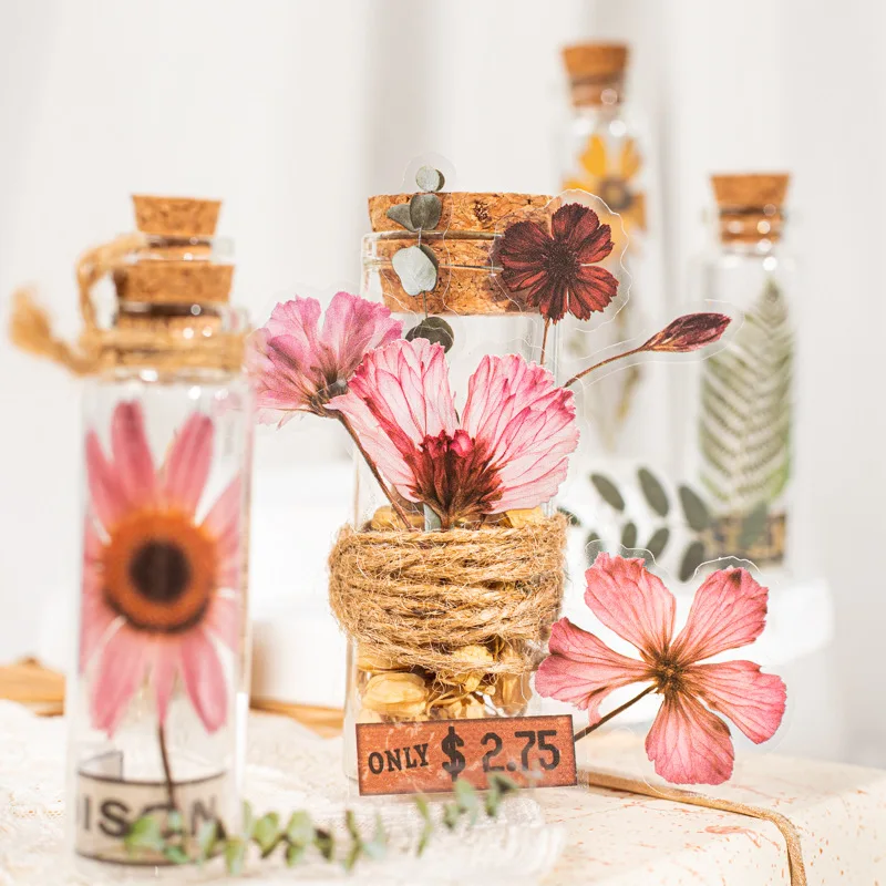 50 Pcs/pack Dried Flower Handbook Series Decorative Sticker Retro Collage Scrapbooking Label Diary Album Journal Planner