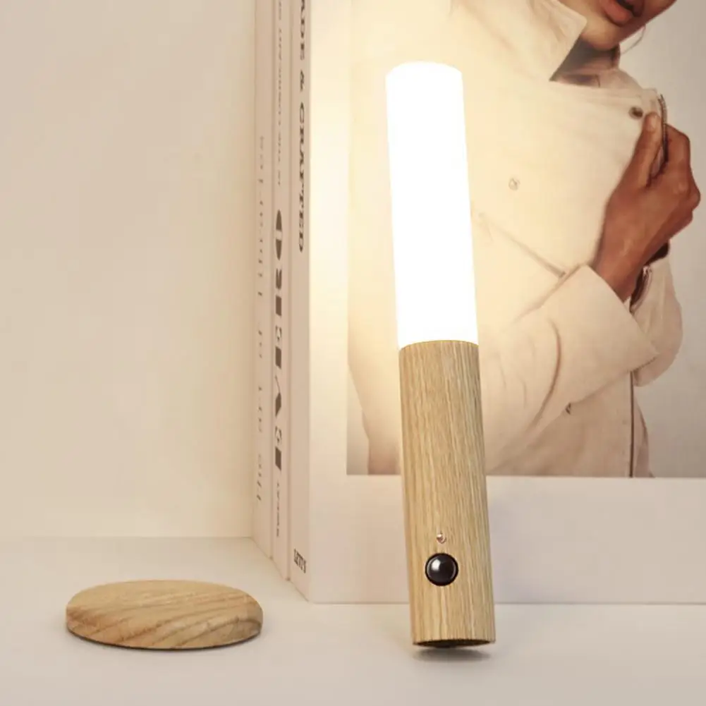 Wooden Led Night Light Built In 500 Mah Rechargeable Battery Intelligent Body Sensor Rechargeable Wall Lamp for Bedroom Home