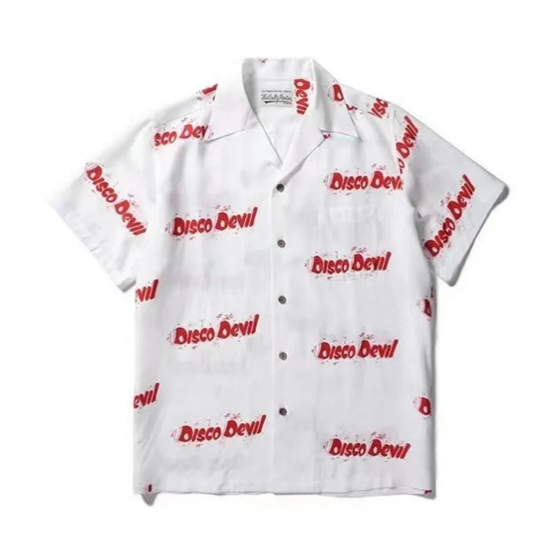 Black White Purple WACKO MARIA Full Print Tagline Shirt Summer High quality Men's Tops Fashion Women's Short Sleeve Shirts