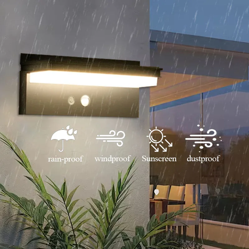 في الهواء الطلق الشمسية الجدار الخفيفة LED الحفاظ على الطاقة للماء محس حركة الجدار مصباح فناء فيلا سياج المناظر الطبيعية الإضاءة
