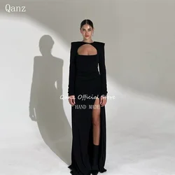 Qanz Modest Black Evening Dresses High Slit Mermaid Robe De Soirée Femme Sexy Opne Back Long Sleeves Party Dresses Customized