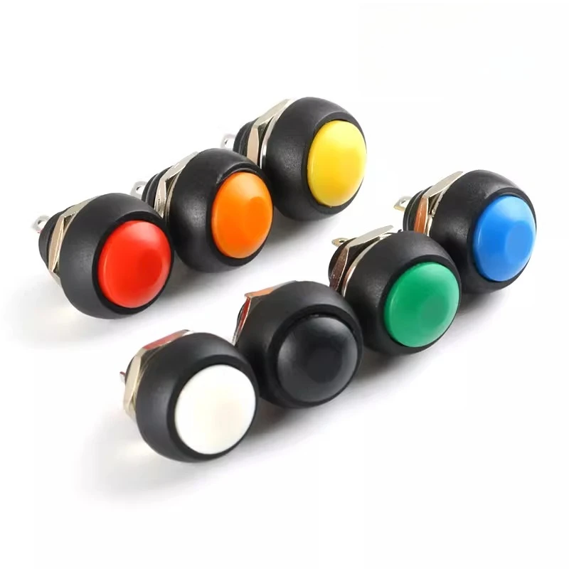 PBS-33B 12mm Self-Reset Round Push Button Switch 2-Pin Non-Locking Key Black/White/Yellow/Orange/Blue/Green/Red Electrical Part