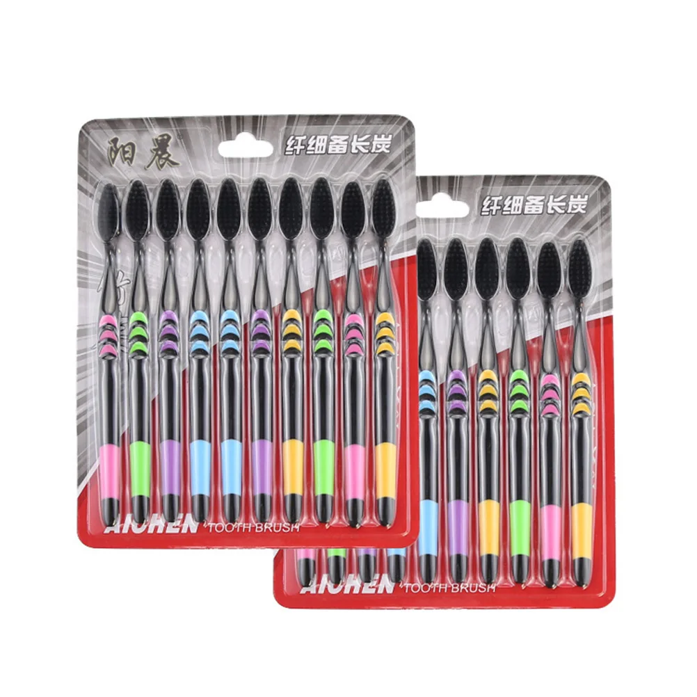 

10 Pcs Bamboo Charcoal Toothbrush Non Slip Handle Personal Care Teeth Cleaning Plaque Removal Oral Health Gum Care
