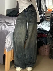 Deeptown Y2k Vintage High Street Jeans a gamba larga donna American Retro Casual All-match Streetwear pantaloni in Denim 2000s donna