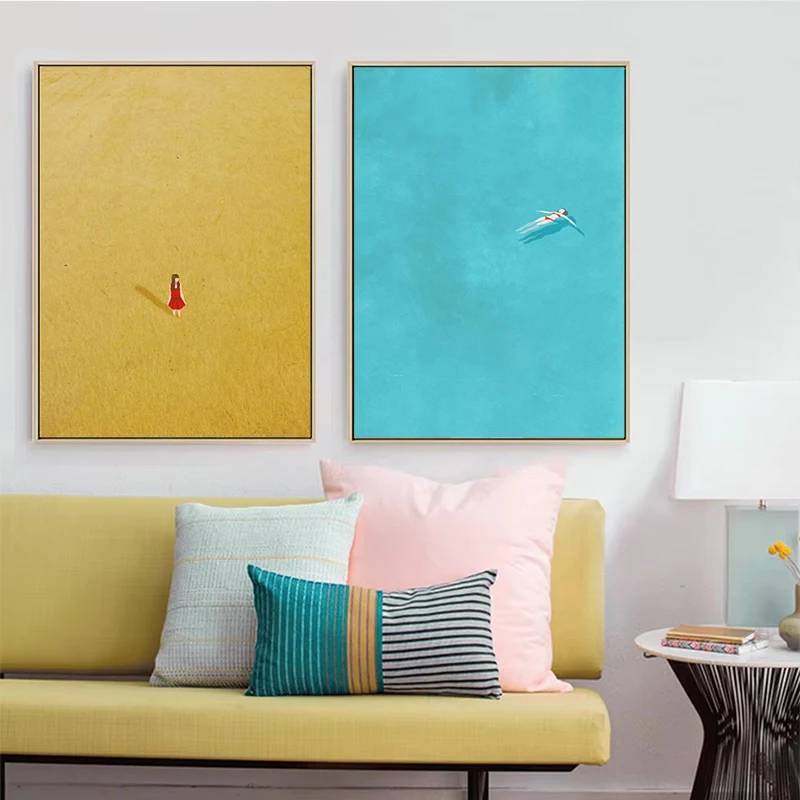 الإبداعية فتاة وحده الملصقات الحد الأدنى الملونة قماش لوحات طباعة صورة الداخلية جدار الفن لغرفة المعيشة ديكور المنزل