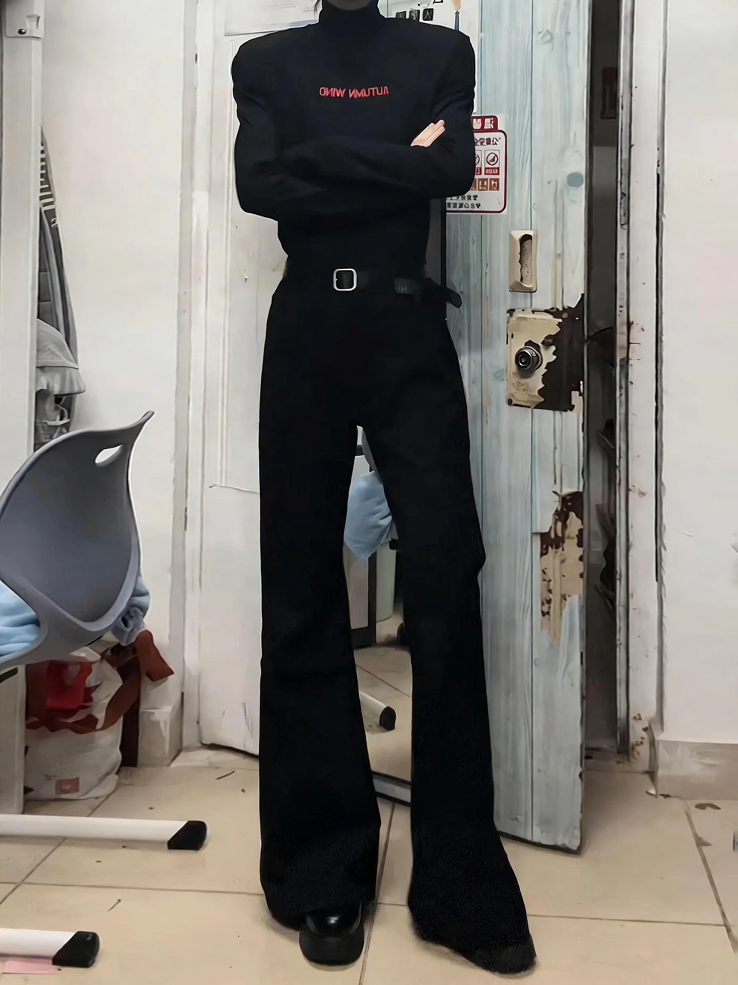 

Bla High Waist Slimming Micro Flared Men's Winter Fce Lined Straight Leg Casual Pants CleanFit Sli Straight Pants