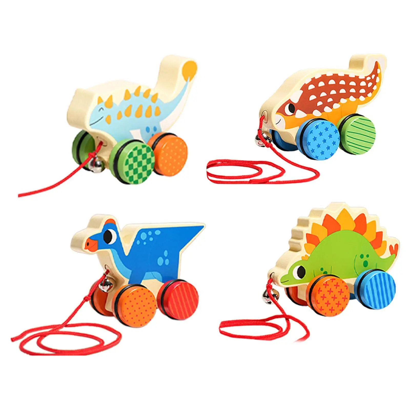 Handmade Wooden Pull Toy Dinosaur Push and Pull Along Toy for Kids Toddlers