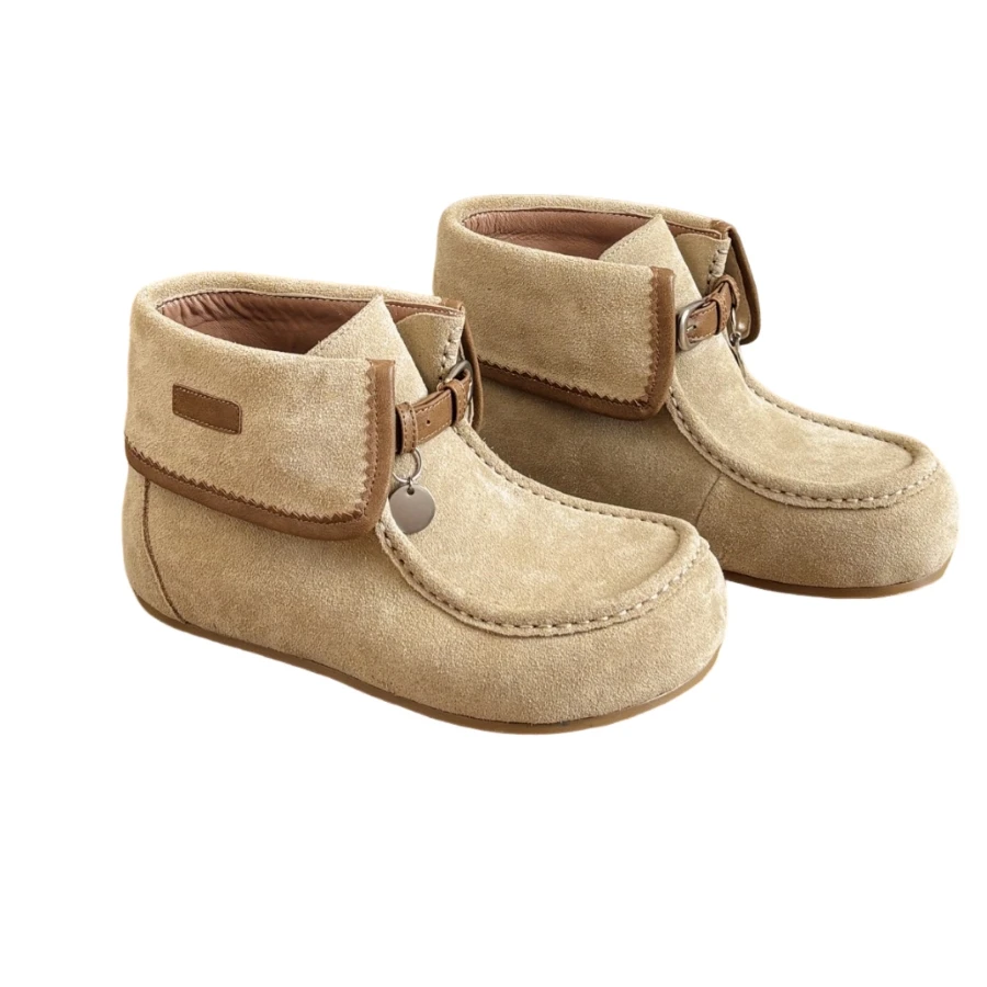 Cow suede on the vamp with exquisite and advanced texture all sheepskin lining Booties Fold‑over Collar Casual  BH1501