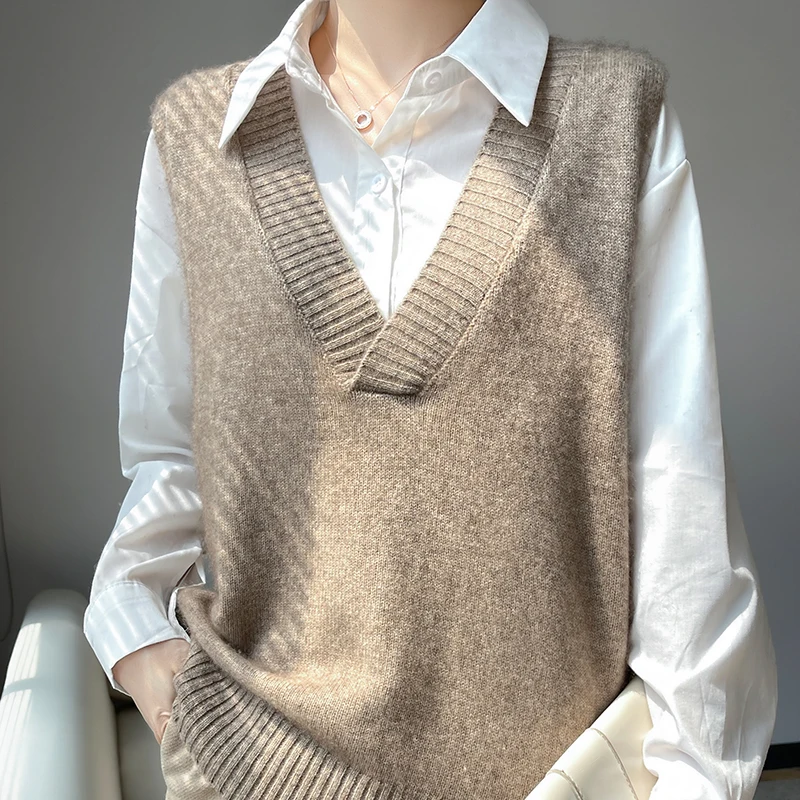 Hot Sale 2023 Autumn Winter New Women Waistcoat 100% Cashmere Knit Pullovers Vest Sleeveless Sweater Female Soft Warm Outwear