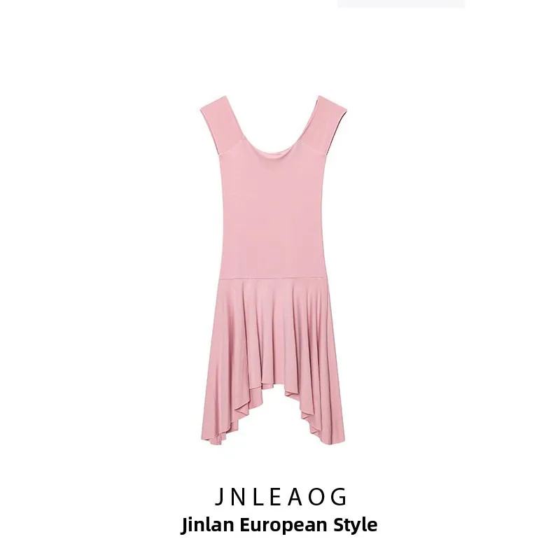 Vestido Assimétrico de Nylon Novo para o Outono JNLEAOG, Camadas Decorativas, Moda Casual Fena, Sem Mangas, Saia em Forma...