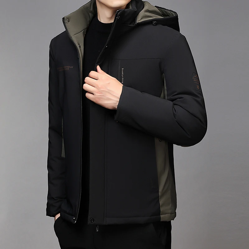 Odzież wierzchnia męska Zimowa parka męska Wiatroodporna kurtka Parki Codzienna, pogrubiona kurtka z odpinanym kapturem Możliwość odklejenia czapki