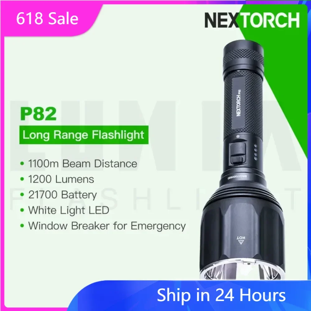 

NEXTORCH P82 1100m Long Beam Throw LED Tactical Flashlight, High Density White LED Emitter 1200 Lumen,18650 Battery Rechargeable