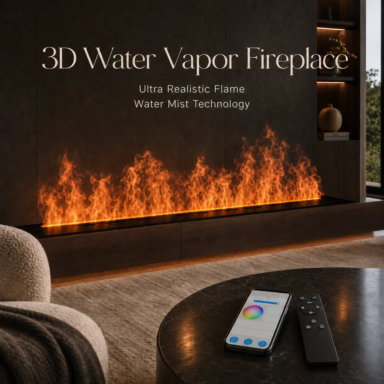 Realistic Flame Fireplace Ambient Atomizing Fireplace Steam Fireplace with Color-Lock Function and Realistic Dancing Steam Flame