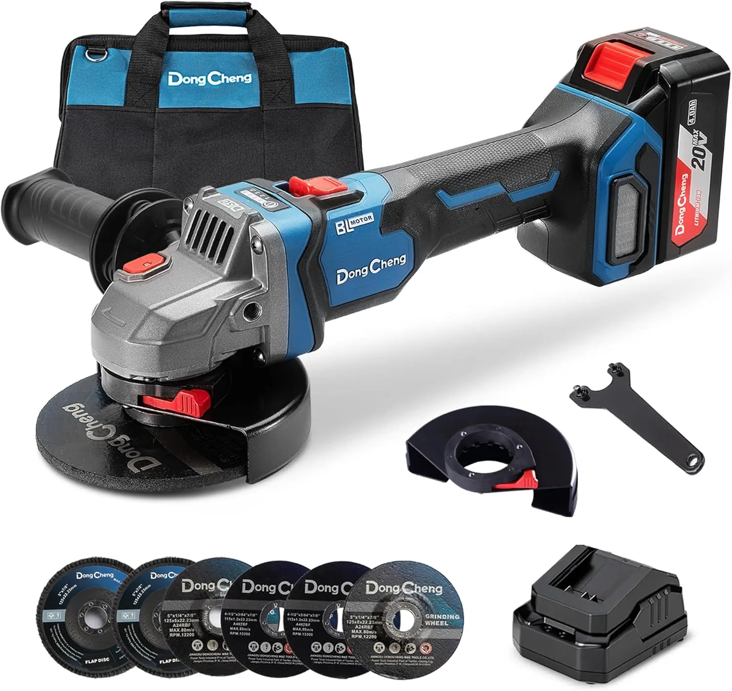 

Аккумуляторная угловая шлифовальная машина 20 В, 4-1/2 дюйма, регулируемая скорость 9000 об/мин, с защитными функциями и комплектом аккумуляторов