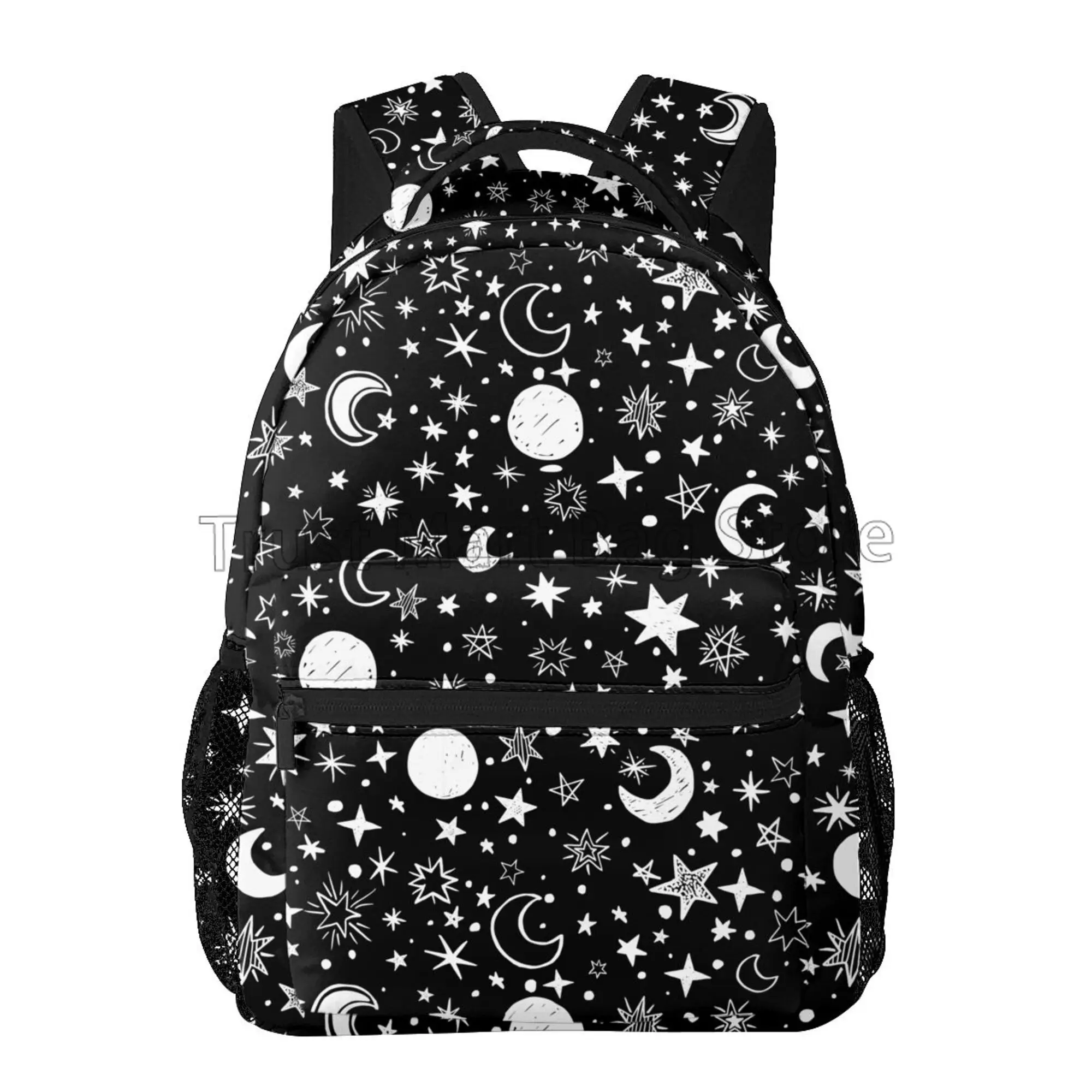 Mochila para laptop Stars and Moons para meninos e meninas, mochila escolar desenhada para mão, viagem, caminhadas, mochila de acampamento com vários bolsos