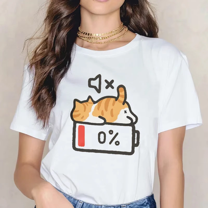 

Retro Style Cat Printing Women T-shirt Summer Loose Short-sleeved T Shirt Female Round Neck Clothing Top Streetwear Y2k Tee