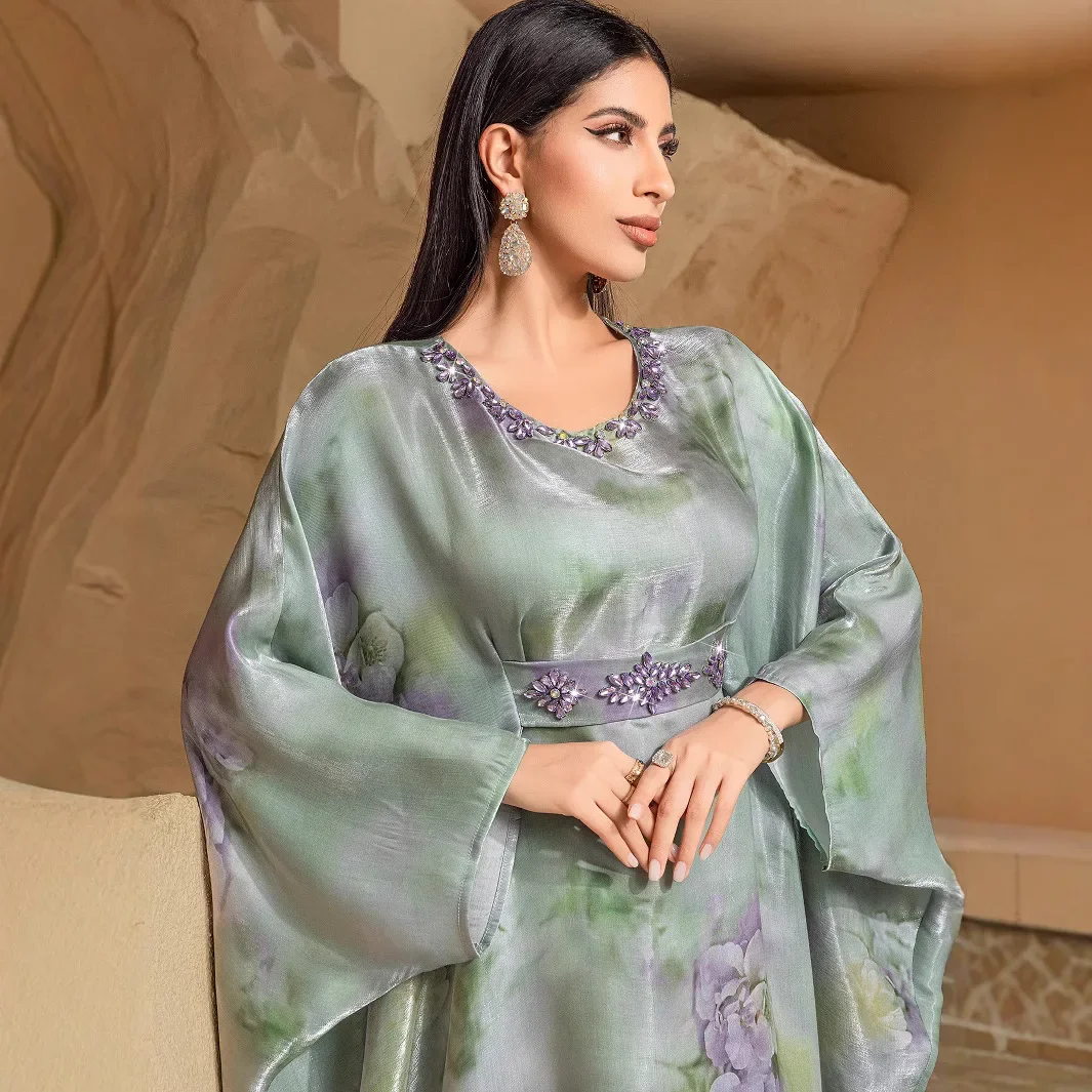 

Women Batwing Sleeve Dress Muslim Abaya Eid Djellaba Turkey Kaftan Morocco Robe Ramadan Islam Clothing Arabic Caftan Jalabiya