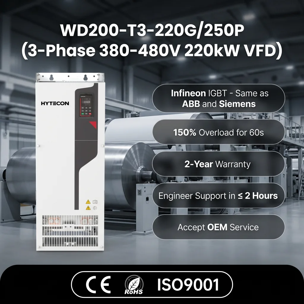 220kW AC Drive VFD WD200-T3-220G/250P Heavy Variable Speed Drive Vector Control for Water Pumps Mining Crusher