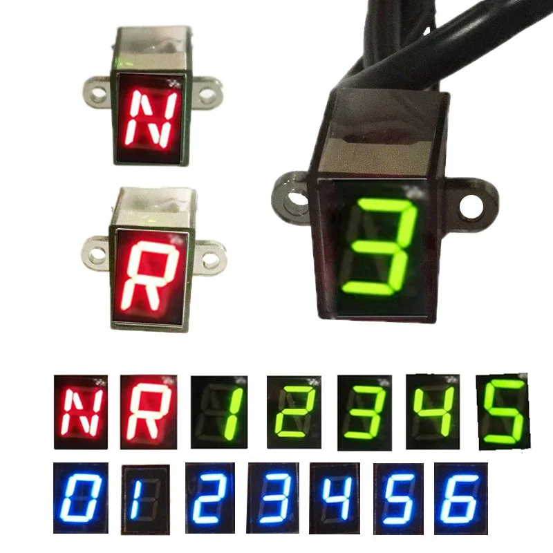 6 Speed with NR Gear Black Universal Motorcycle Digital Display Led Motocross Off-road Moto Light Neutral Gear Indicator Monitor