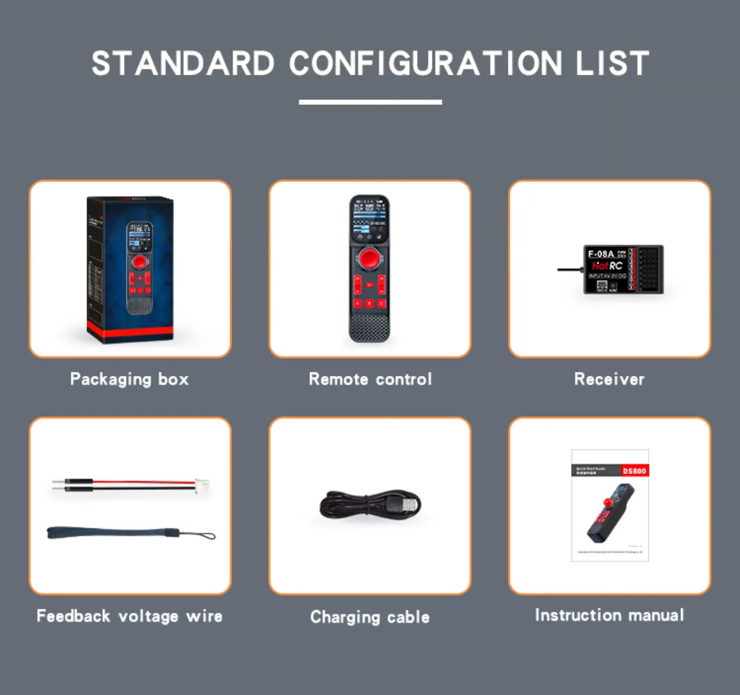 HOTRC DS800 8CH 2.4G Touch Screen RC Boat Remote Controller Transmitter F-08A PWM Receiver Voltage/Signal Return for Tank Car
