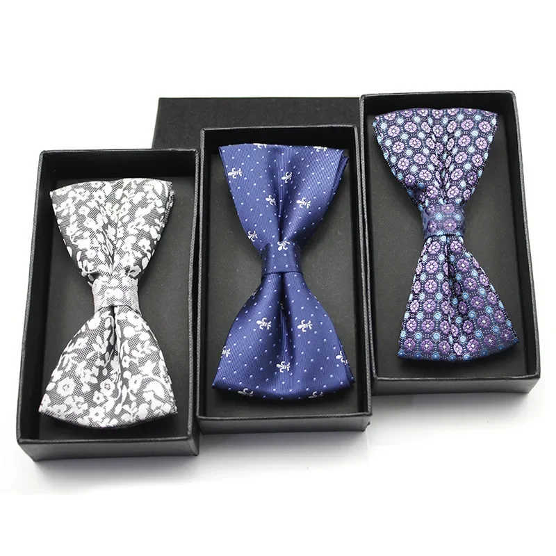 Men's and women's casual British fashion adult striped bow tie suit wedding banquet striped polka-dot bow tie business gift box