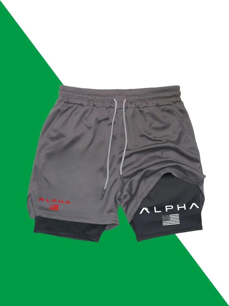 شورت رياضي 2 في 1 سريع الجفاف للرجال، شورت للتمرين ماص للرطوبة، شورت أسود للجري والصالة الرياضية، سروال رياضي للتمرين