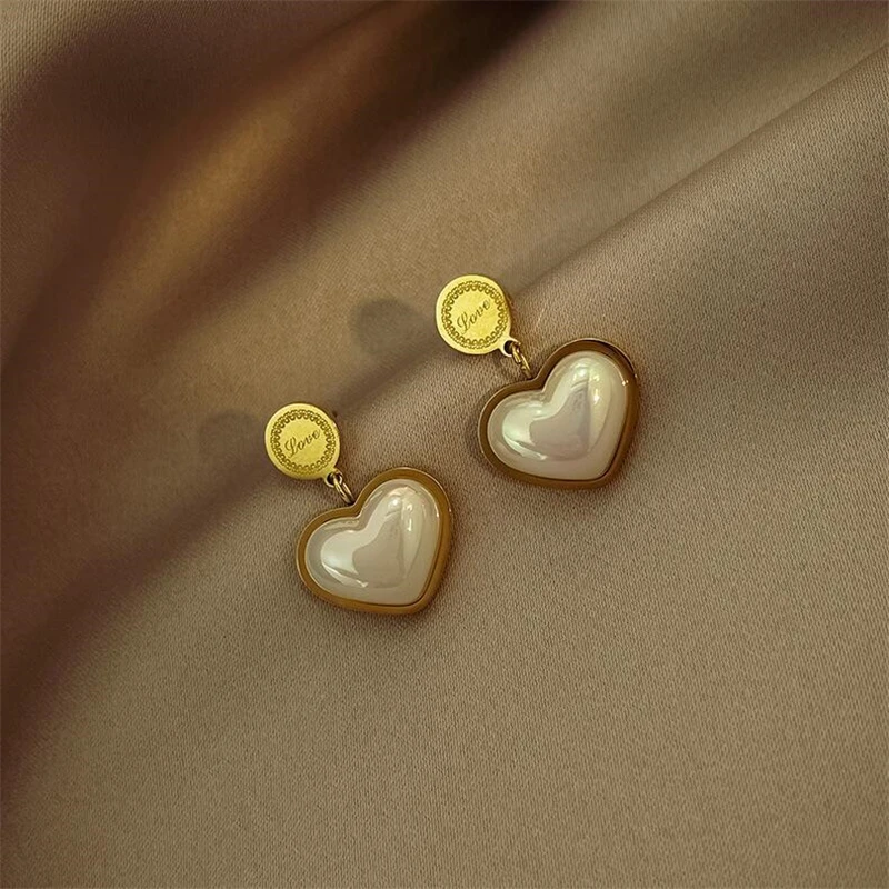 316L Stainless Steel New Fashion Fine Jewelry Set Love Heart Shaped Pearl Charm Chain Necklaces Bracelets Earrings For Women