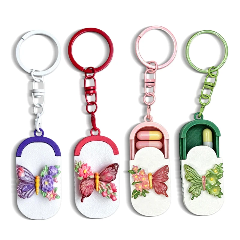 ~Portable Pill Case With Keychain Mini Pill Organizer Daily/Travel/Office Medicine Box Multifunctional Small Item Storage Box