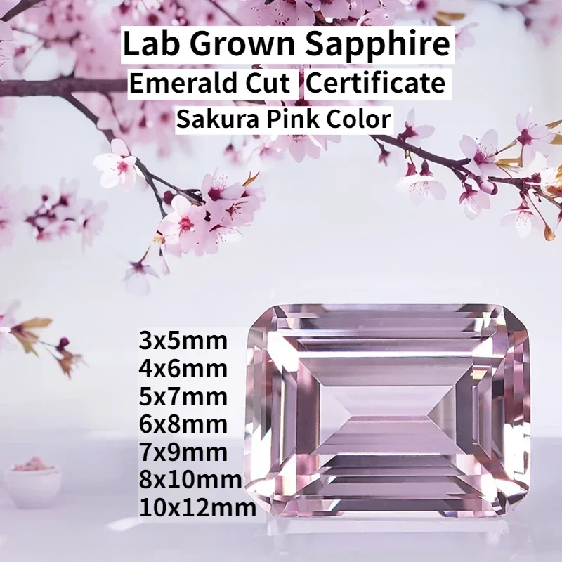 

Wholesale Lab Grown Sapphire Emerald Cut Sakura Pink Color VVS1 Selectable Certificate Artificial gemstoneDIY Jewelry Making Ma