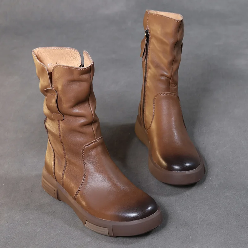 Western mid length short boots for women 2026 new autumn and winter flat bottomed mid length boots retro knight single boots
