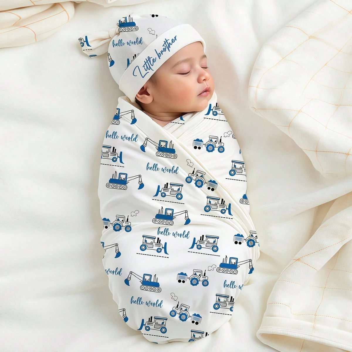 Ylsteed Newborn Photography Car Print Wrap with Turban Hat Infant Photo Shooting Outfits Baby Receiving Swaddle Blanket-HD image 3