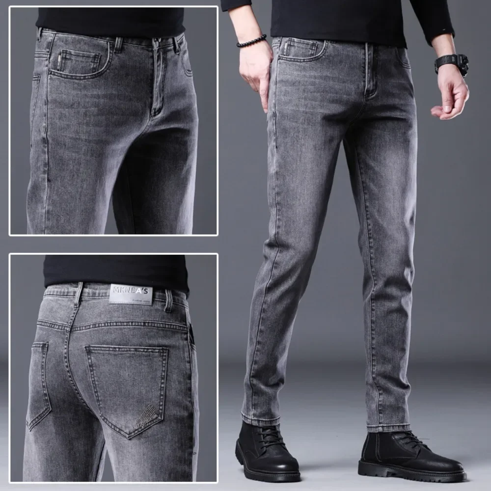 Spring and Autumn New High end Men's Jeans 2023 Korean Edition Trendy Black Gray Versatile Elastic Slim Fit Short Leggings Men