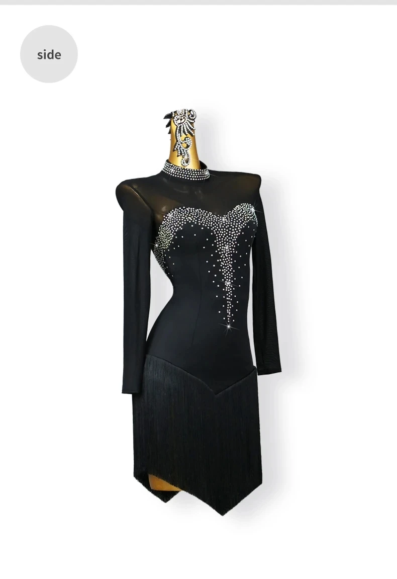 Lateinamerikanisches Kleid, Damen-Übungskleidung, Ballsaal-Tanz, für Erwachsene, Partys, Kabarett, Wettbewerbsanzug, Sportkleid, Mädchen, lange Ärmel, Kostüm – Detail 8