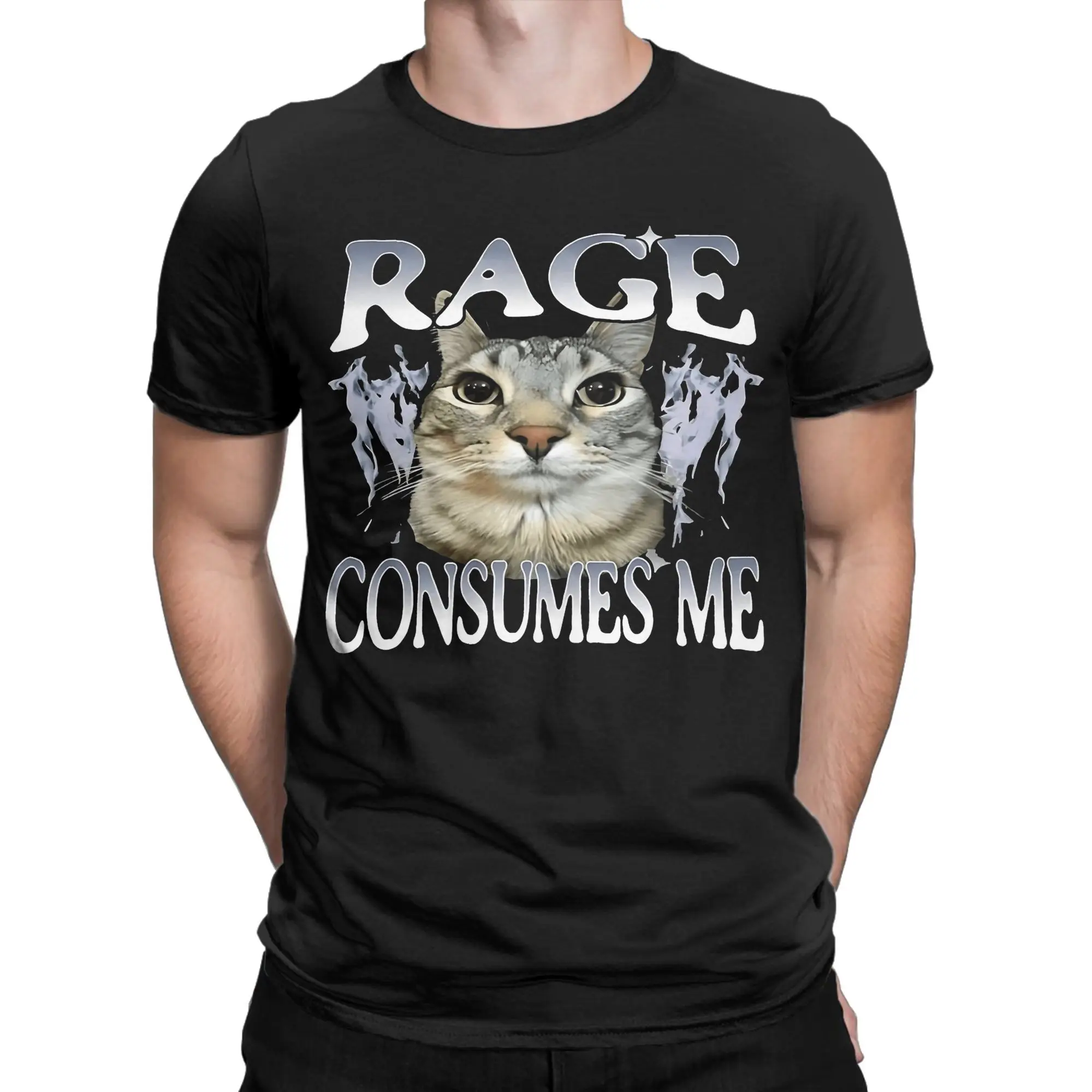Streetwear T Shirt Summer Rage Consumes Me Cat Leisure T Shirts Cotton Tshirt for Couple Y2K Retro Cheap Print Short Sleeve