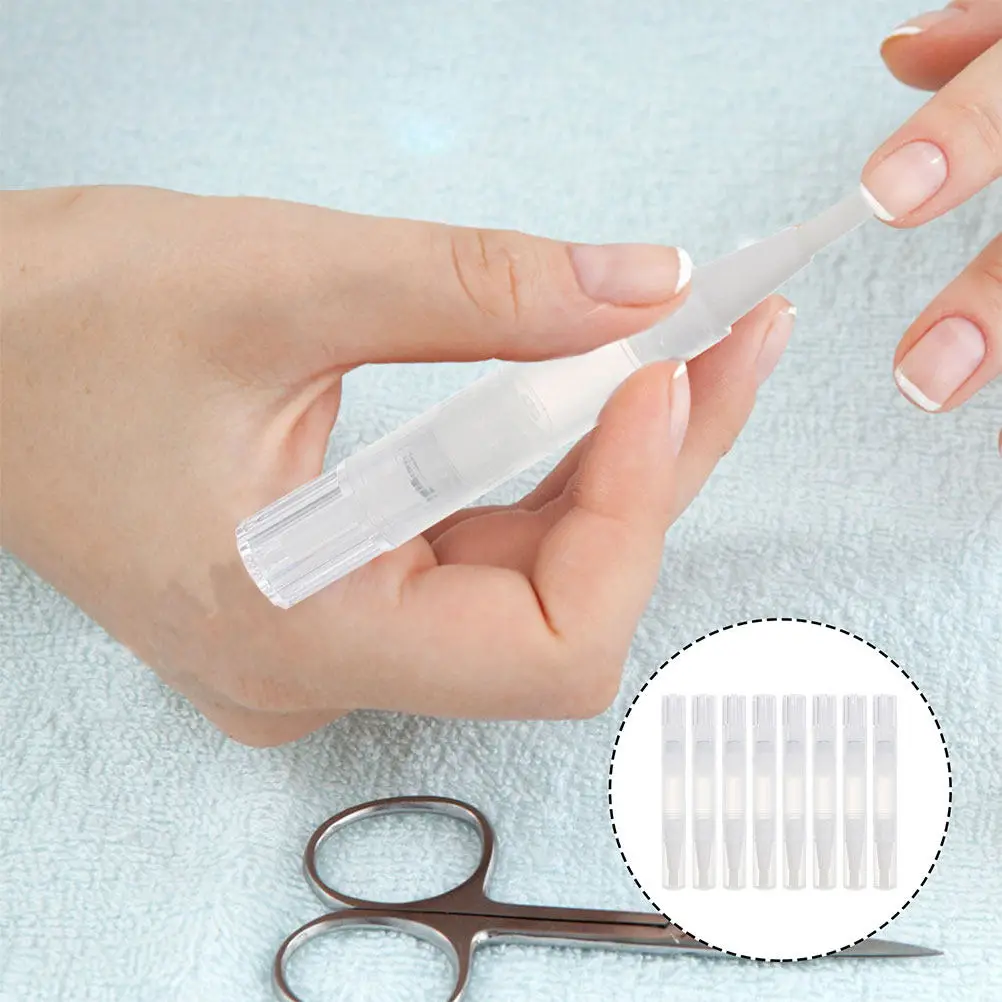 8 unidades de bolígrafos vacíos para aceite de cutículas, aplicadores de plástico PP con punta de cepillo para manicura, arte de uñas y brillo labial, tubos portátiles recargables para aceite de uñas