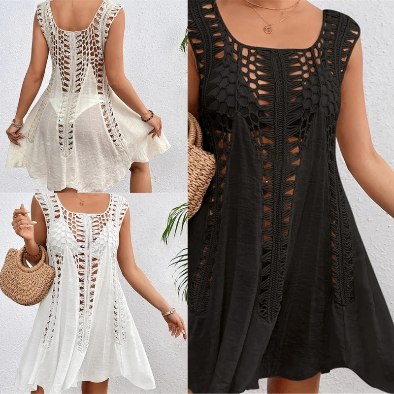 Vestido saída banho feminino oco para fora Praia Coverup