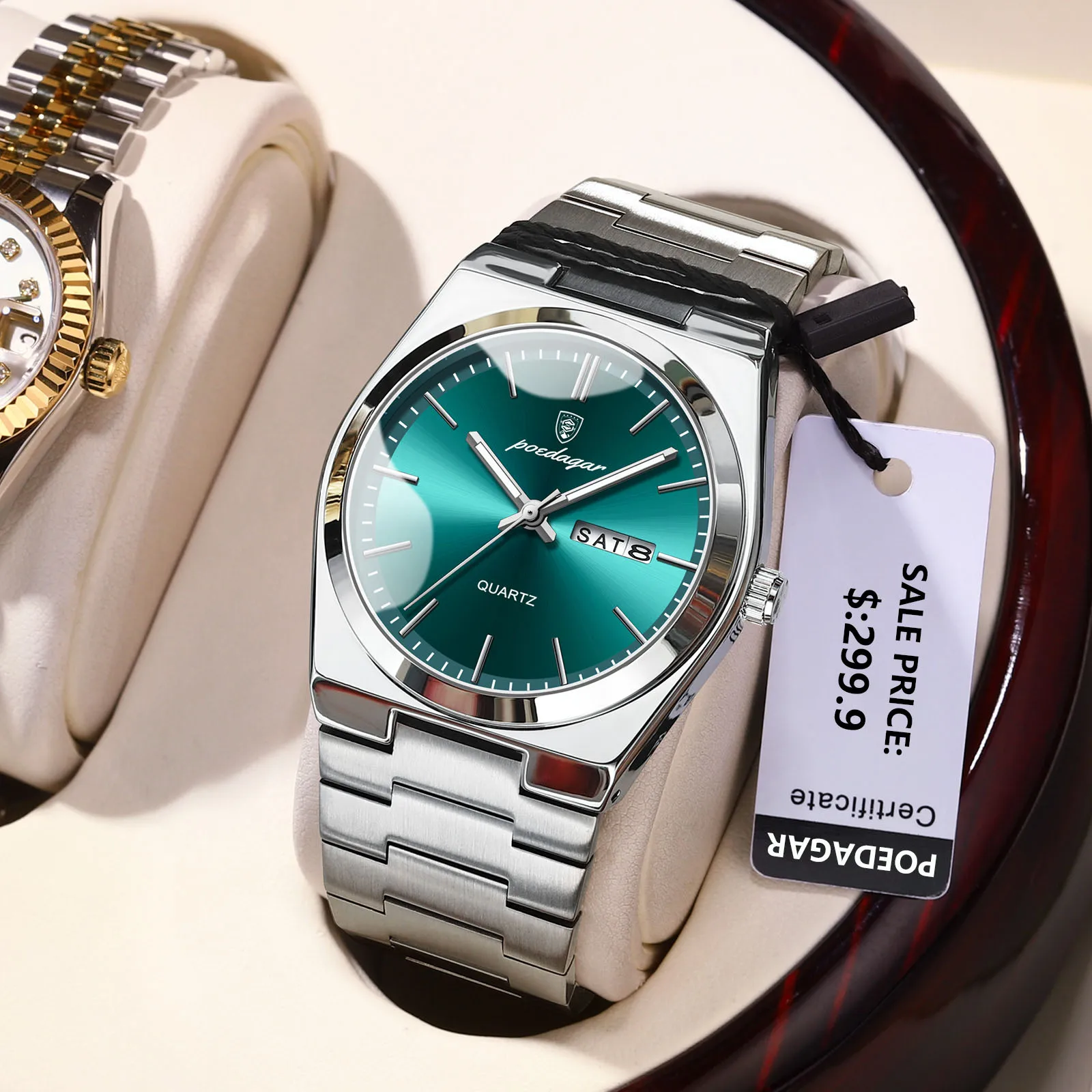 POEDAGAR Orologio da polso da uomo al quarzo di lusso Orologi sportivi da uomo Impermeabile luminoso Data Settimana Orologio da uomo in acciaio inossidabile Reloj maschile + scatola