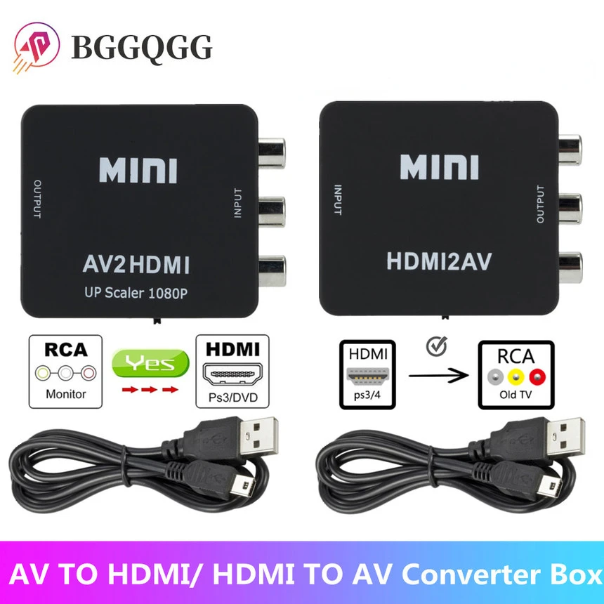 Adaptador de RCA a HDMI Compatible con HDMI, convertidor de vídeo compuesto AV/CVSB L/R, 1080P, compatible con NTSC PAL